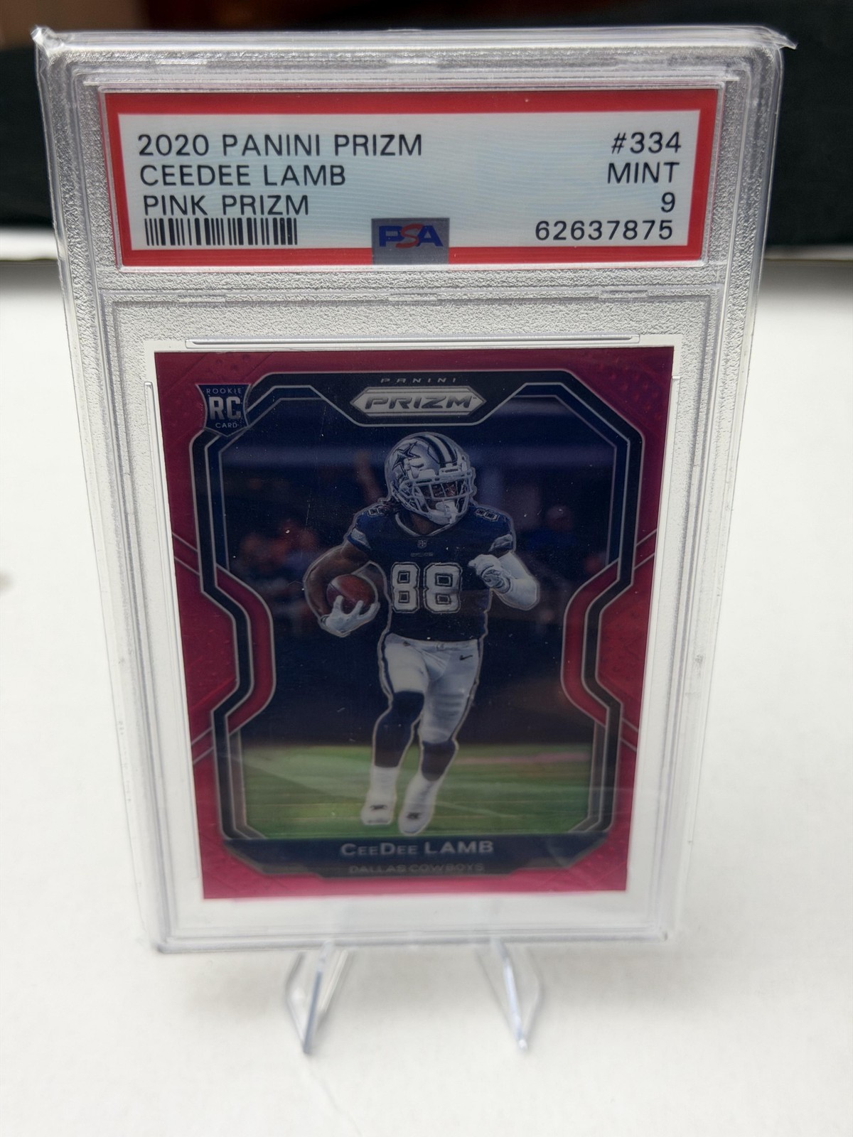 2020 Panini Prizm #334 Ceedee Lamb Pink Prizm PSA 9