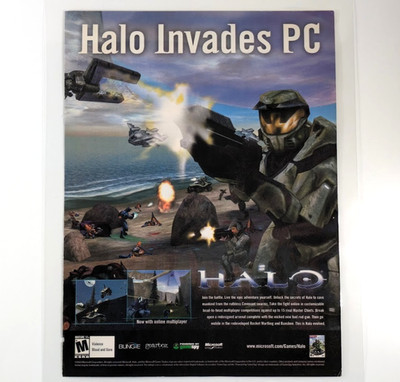 Halo PC 2003 Laminated video game ad Bungie Gearbox Microsoft Master Chief Gift