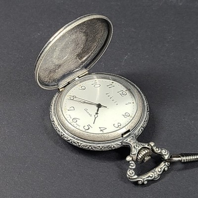 Dakota Pocket Watch Fisherman Cover Made in Japan - Silver Tone