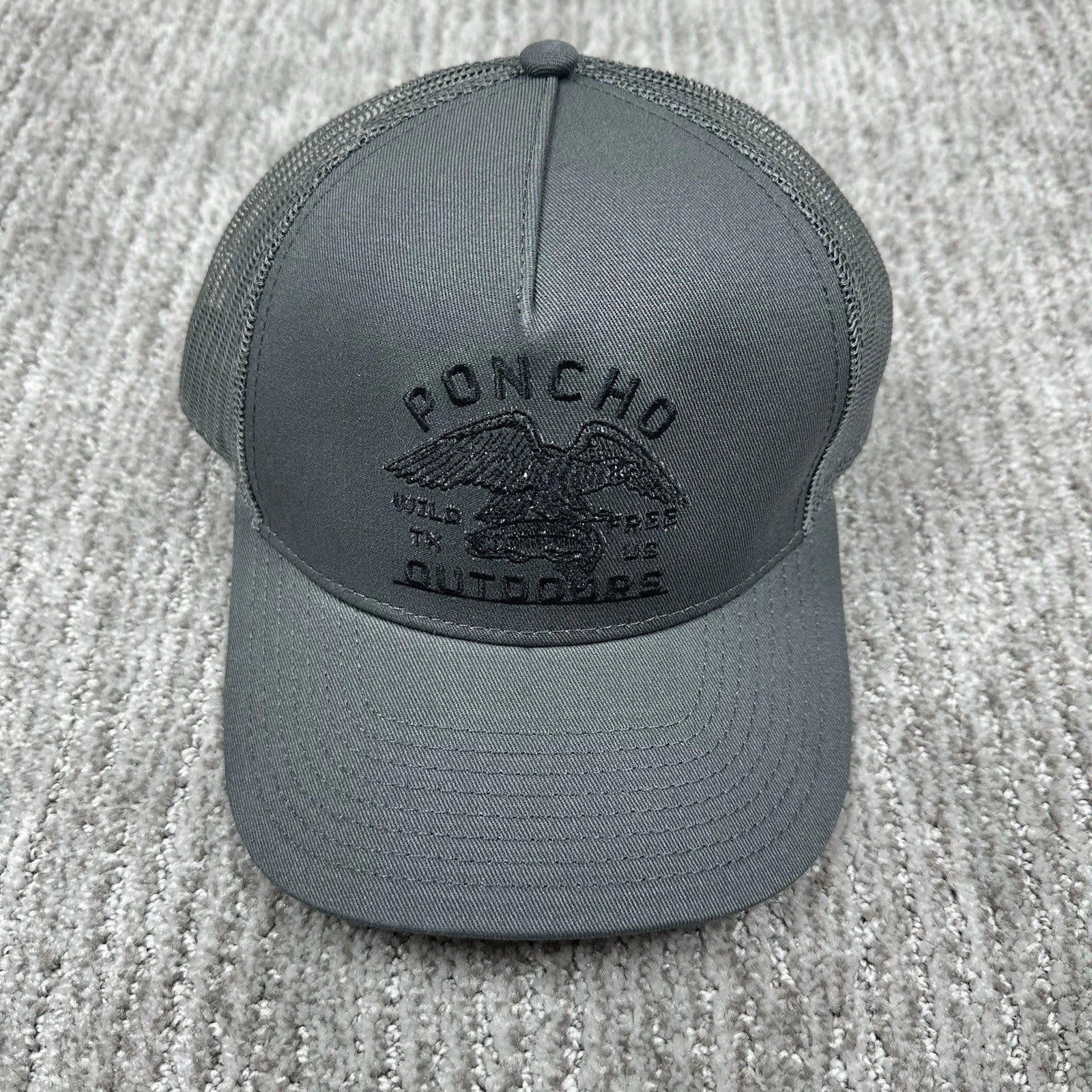 Poncho Outdoors Trucker Hat Mens Gray Eagle Trout Mesh Snapback Cap