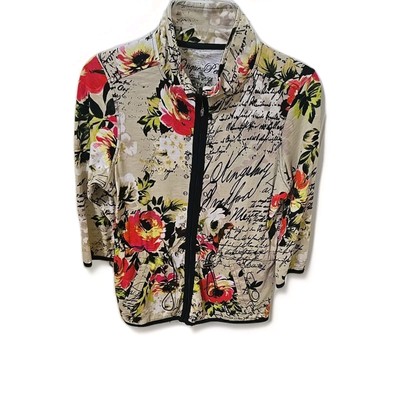 Onque Jacket Womens Petite Mefium 3/4 Sleeve Floral  Full Zip