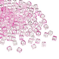 200 Pcs Crystal Cube Beads, 7mm Faceted Square Spacer Beads, Pink