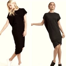 Kit & Ace Wave T-shirt Dress Womens 6 Asymmetrical Black Stretch Cashmere Blend