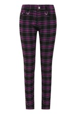 Purple Tartan Check Skinny Punk Gothic Rockabilly Trousers Jeans BANNED Apparel