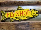 VINTAGE FISH PORCELAIN SIGN OLD FLY SHOP FARLOWS TACKLE KETCHIKAN ALASKA SALMON