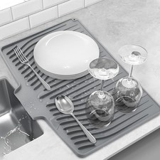 Silicone Dish Drying Mat for Kitchen Counter, Dish Drainer Mat, Non-Slip Gray
