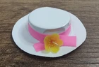 Barbie Doll White Hat Clothing Accessories Vintage Pink Ribbon Yellow Flower Z1