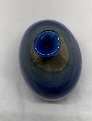 Signed Blue Art Glass Vase Vintage Gradient Neck Studio Blown Collectible - Picture 6 of 7