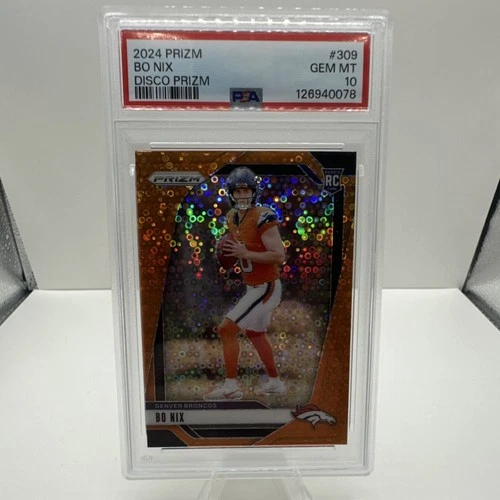 Bo Nix 2024 Panini Prizm Disco Prizm #309 PSA 10 Rookie Denver Broncos
