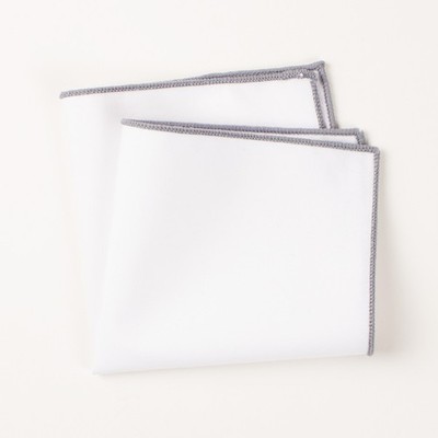 Men White Cotton Colorful Edge Pocket Square Wedding Formal Handkerchief Hanky