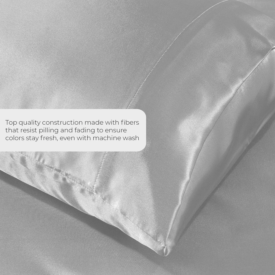 Ropa de cama pura sábanas de satén Queen [4 piezas, plateadas] sábanas de cama sedosas de lujo para hotel... Foto 3 de 4