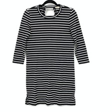 Madewell 3/4 Sleeve Crew Neck Knit Shift Dress Womens Sz XS Black White Striped
