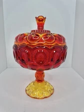 Vintage MCM LE Smith XL 12.5” Amberina Glass Moon & Star Covered Candy Dish