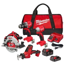 Milwaukee 3693-24CX M18 4-Tool Combo Kit with Batteries & Charger
