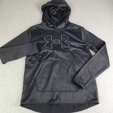 Under Armour Hoodie Womens Medium Black Big Logo Pullover Loose Fit Performance