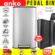 Kitchen Pedal Bin Waste Container 30L Large Rubbish Recycling Trash Dustbin AU