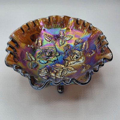 Super ELECTRIC Purple Vintage Imperial Carnival Glass Lustre Rose Pattern Bowl
