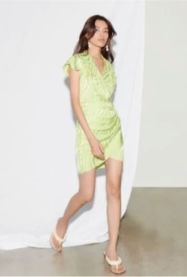 Saylor Women s Kendrick Satin Wrap Dress size M NWOT Lime Green Easter Spring