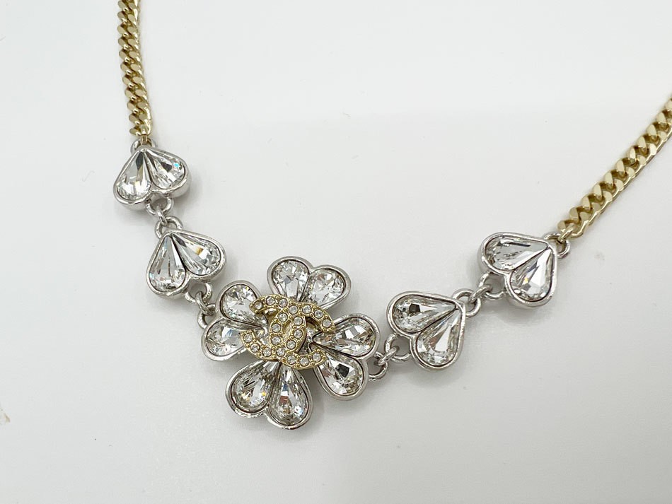 Chanel Coco Mark C23S Necklace Clover Motif GP Rhinestone Gold w