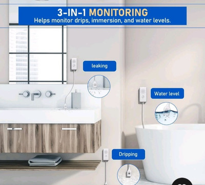 WiFi Water Leak Detector, Flood Water Sensor with Cable, 85dB Audio/App/SMS/E...