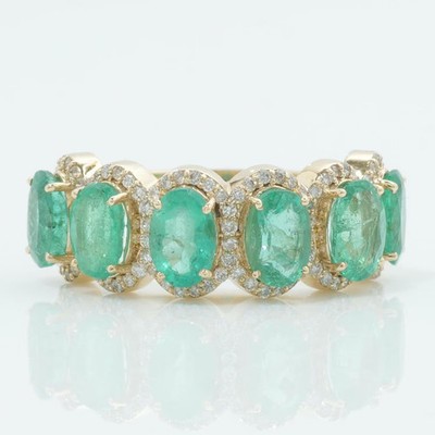 2.65ct Oval Natural Emerald Diamond Eternity Ring 14K Gold Wedding Cocktail Ring