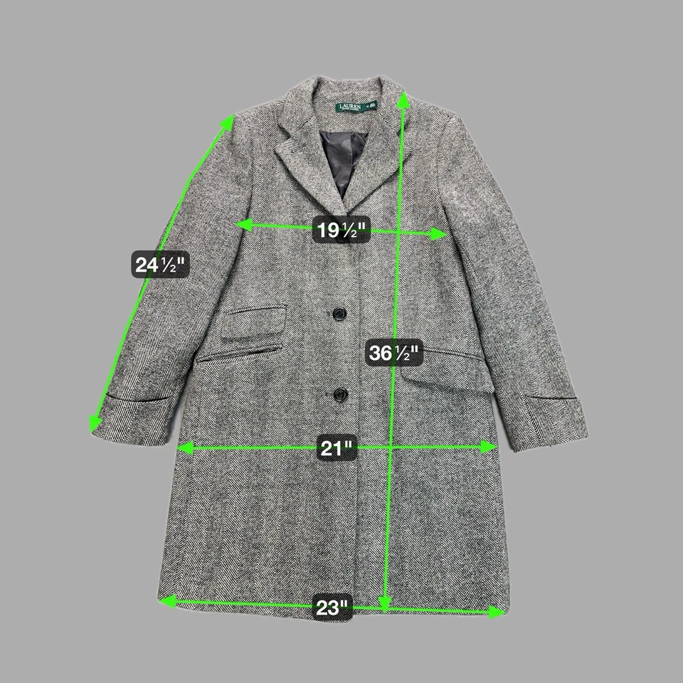Abrigo de lana gris espiga para mujer Lauren Ralph Lauren talla 10 Foto 4 de 4