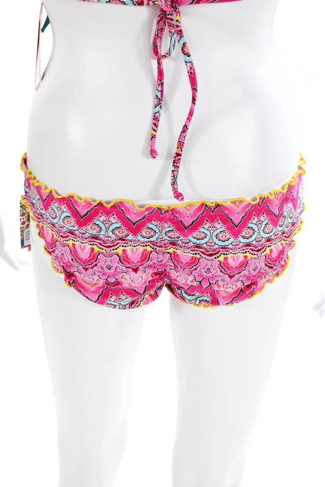 Traje de baño de dos piezas rosa con detalle de cristal abstracto Luli Fama para mujer talla L M Foto 4 de 4