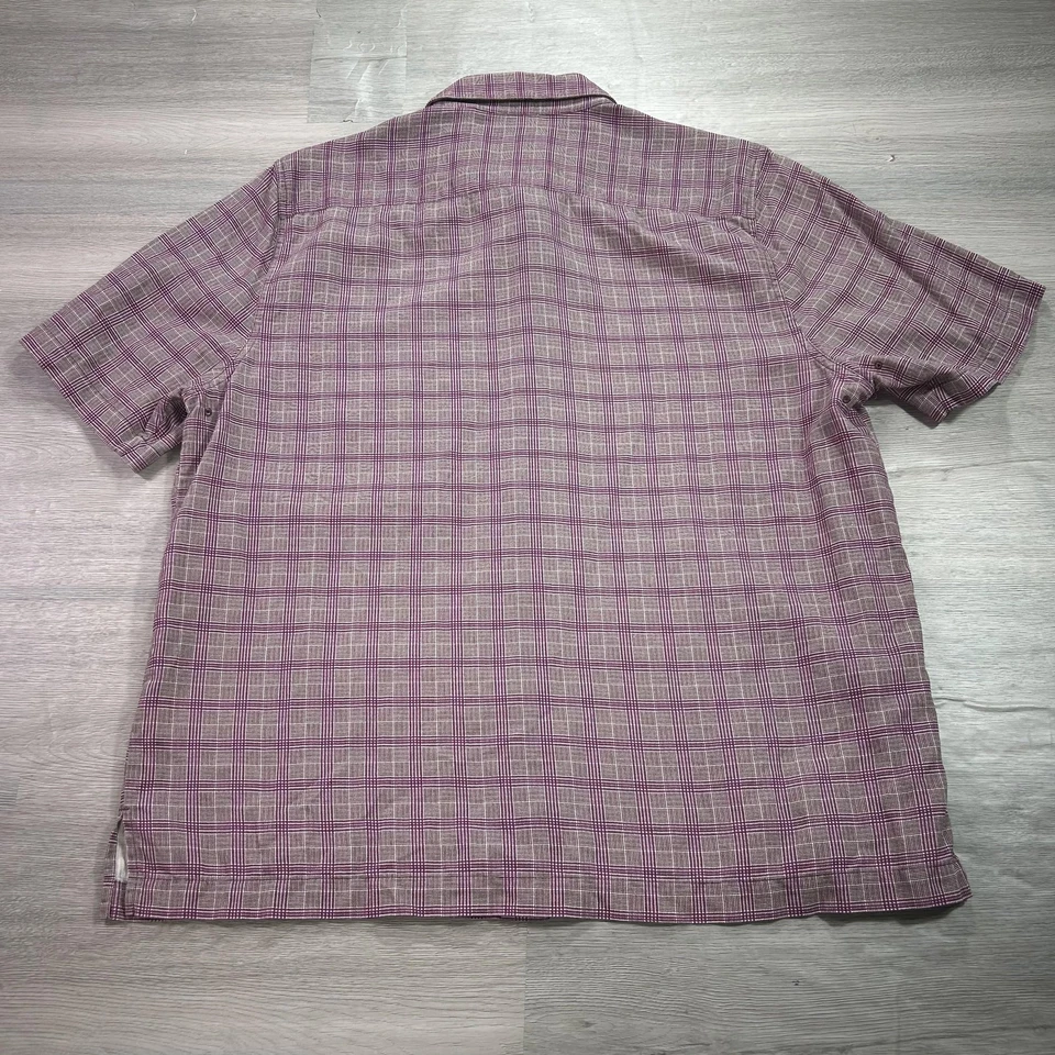 Nat Nast Shirt Mens Medium Purple Plaid Silk Cotton Short Sleeve Button Up - Image 2 of 4