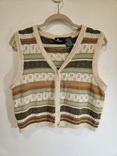 Vintage Liz Sport Womens Crochet Knit Beaded Granny core Sweater Vest Small
