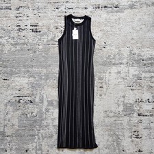 NWT LNA Clothing Striped Ribbed Knit Maxi Dress Women's XS S Revolve Black White
