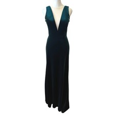 Jenny Yoo Gown Size 0 Emerald Green Velvet Deep V-Neck Formal Maxi Dress Goth