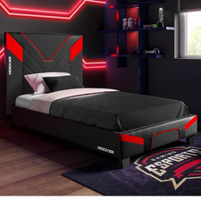 X Rocker Single Bed Frame Upholstered Faux Leather Headboard Black/Red