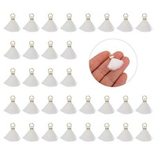 50 Pcs Mini Tassels, 1" Length Tassel Trim with Gold Jump Ring, White