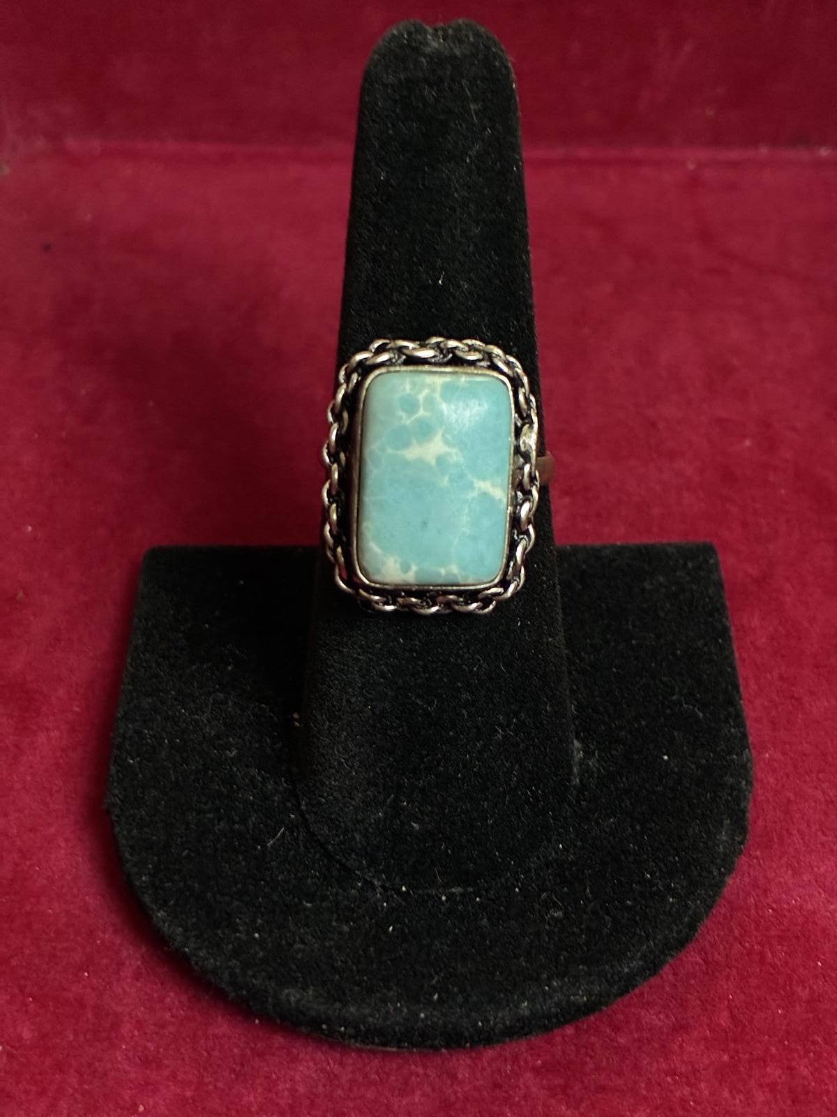 Rectangular Larimar Gemstone Silver Plated Ring S… - image 1
