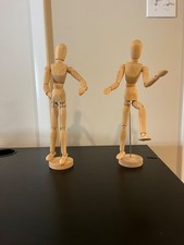 2 Pack Drawing Wooden Mannequin Figures for Artist, Posable Body Model, 12 In