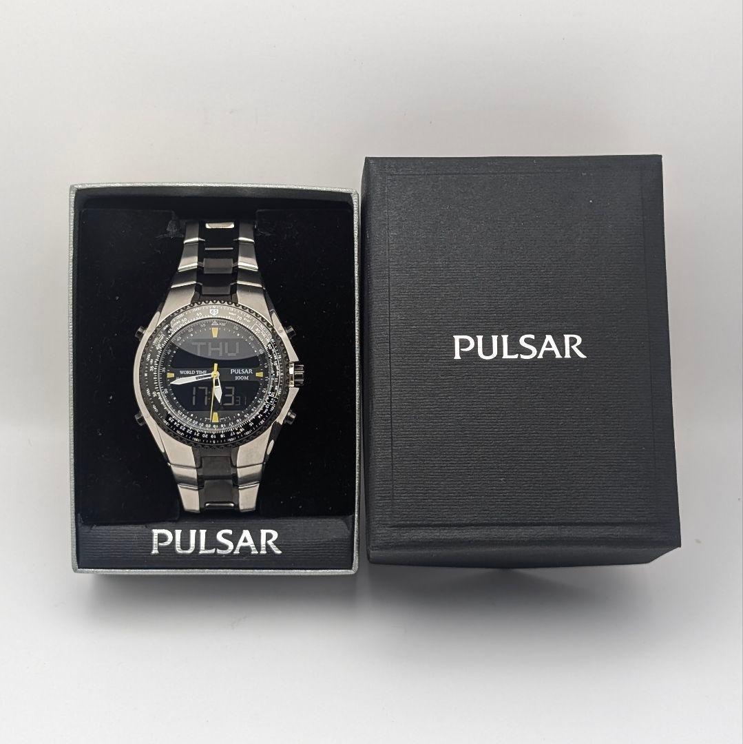 Seiko Pulsar NX14-X001 World Time Ana-Digi Rare Quartz SS Black Dial Men’s Watch