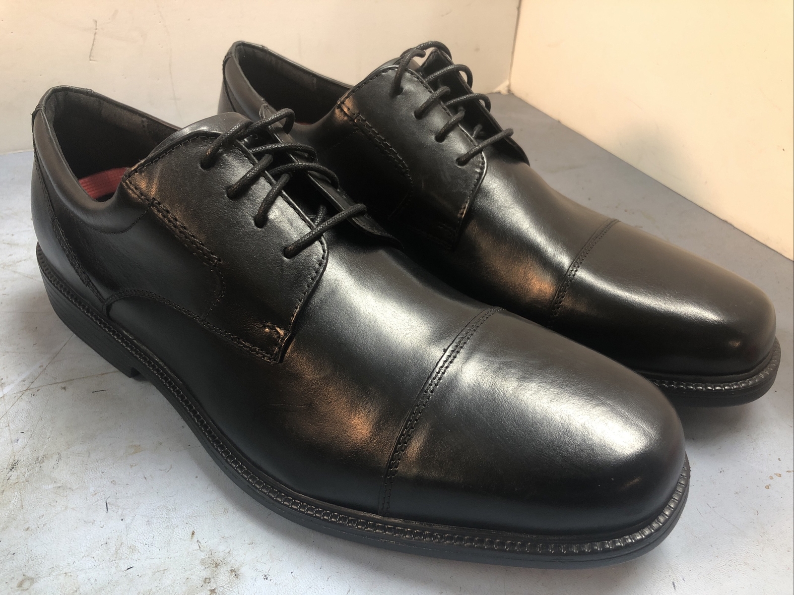 SAOLA ROCKPORT CHARLESROAD Black Leather Lightweight Cap Toe Dress Shoes V80556 SZ 13M