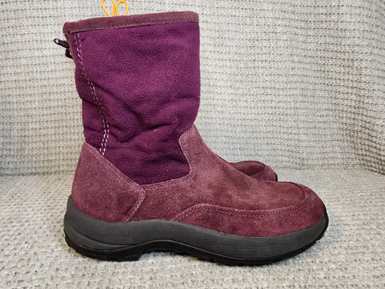 LL Bean Winter Boots 05455 Red Leather Suede Fleece Side Zip Women’s