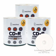 300-Pack SmartBuy CD-R 52X 700MB/80Min White Thermal Hub Printable Record Disc
