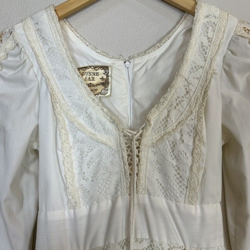 GUNNE SAX abito vintage anni 70 donna junior tg 7 avorio pizzo cottage core contadino - Foto 3 di 10