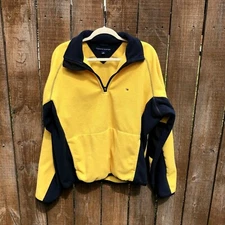 Tommy Hilfiger Performance ¼ zip Pullover Fleece Cold Stop Size L Yellow/Navy