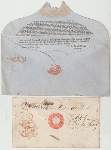 1852 LONDRA LETTERA MORTA UFFICIO COPERTINA E CONTENUTO RESTITUITO STAMPA MABERLY GPO - Foto 2 di 3