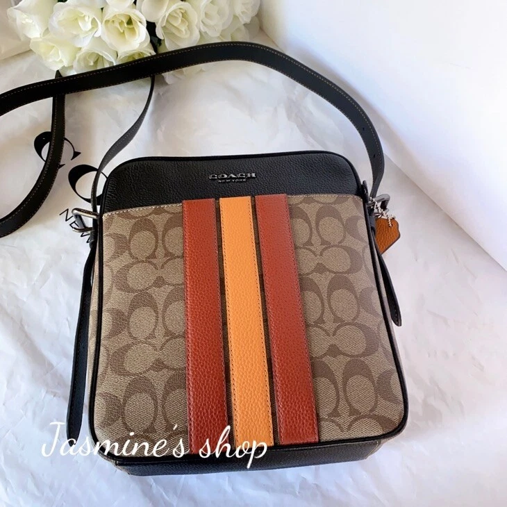 COACH Hudson 21 Signature Varsity Stripe Coated Canvas Crossbody Bag