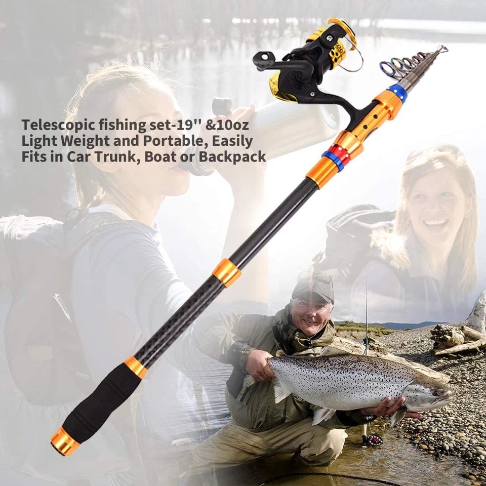 Fishing Rod and Reel Combo Saltwater Freshwater-12FT Carbon Fiber Telescopic Rod - Image 2 of 4