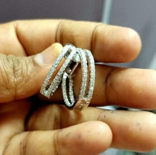 2Ct Round Cut Lab-Created Diamond Hoop Womens Gift Earrings14K White Gold Plated - Image 4 of 4