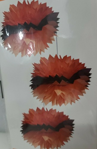 Celebrate it Orange/Black Pom Poms 10" Ball 3 Pc Party Decoration Halloween - Picture 2 of 2