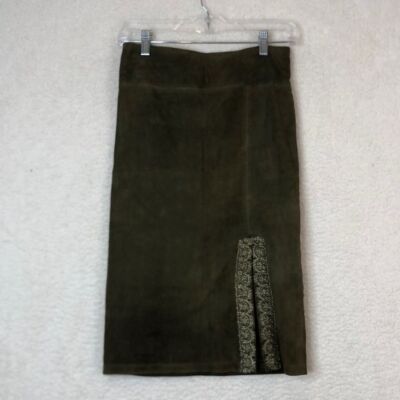 Alice + Olivia Womens Olive Green French Leather Suede Skirt SIZE 2