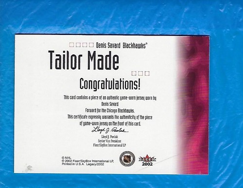 2001-02 FLEER LEGACY TAILOR MADE LOT 3 DIF TONY ESPOSITO DENIS SAVARD SALMING GU - Picture 6 of 6