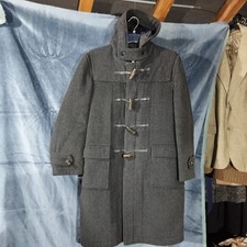 Women’s Vintage Gloverall Hooded Wool Blend Grey Duffle Coat Size 16 Lg