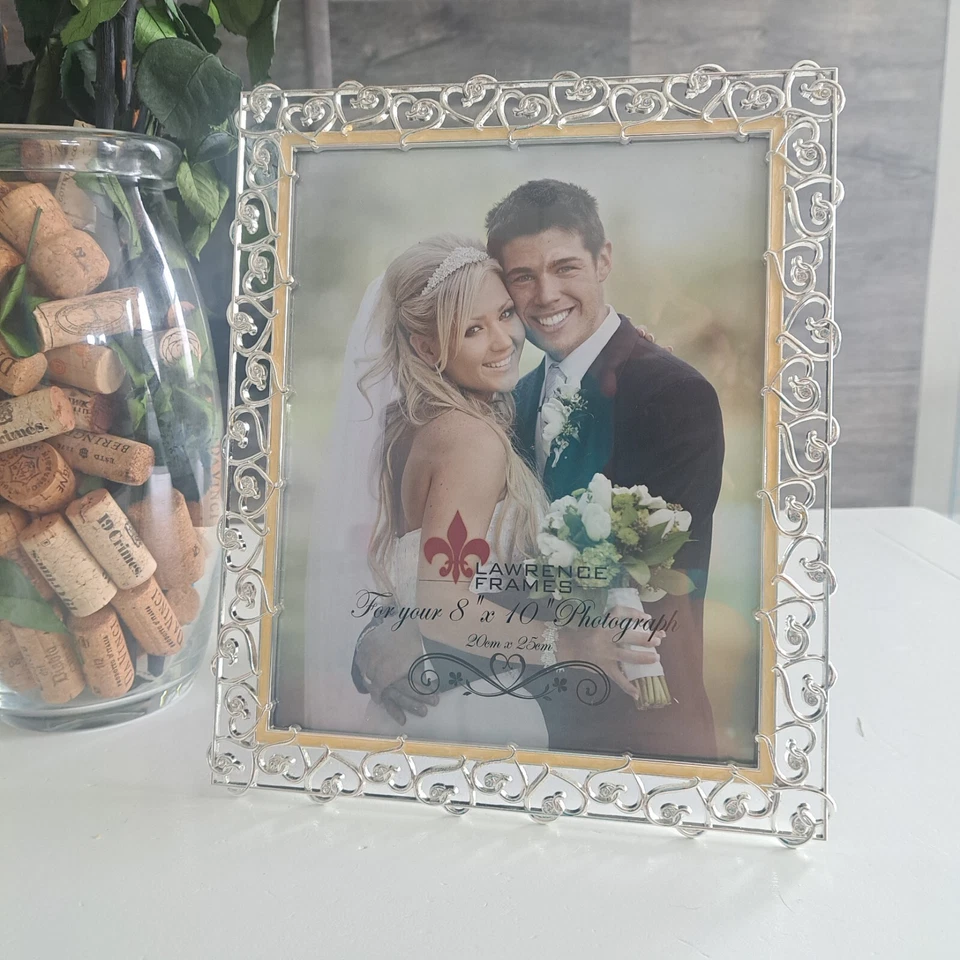 Nuevos marcos Lawrence ornamentados plata esmalte corazón estrás marco de fotos 8X10  Foto 2 de 4